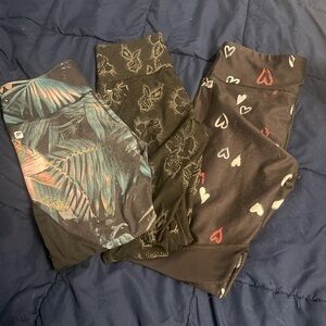 Fabletics Leggings - 3 pair - Black with roses, Multicolor, Black with hearts